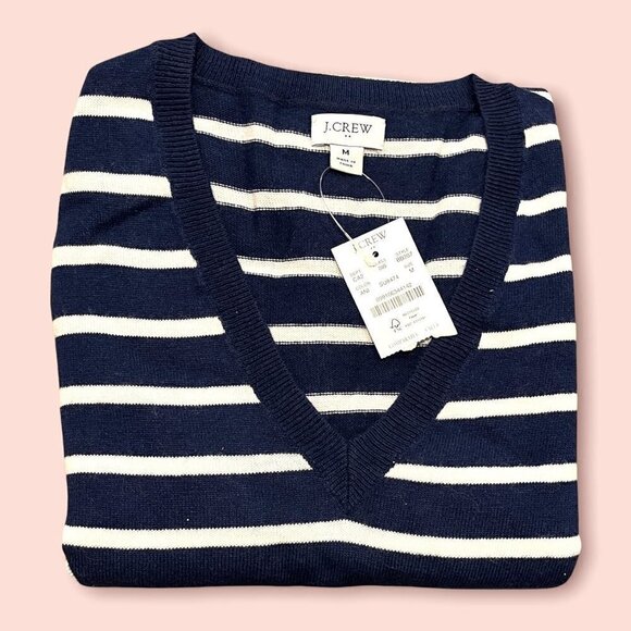 J. Crew Factory Striped wool blend V-neck tunic sweater BB207 M Blue - Picture 2 of 2